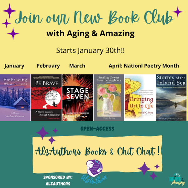 AlzAuthors Book Club Chit Chat Promo with Aging and Amazing artwork